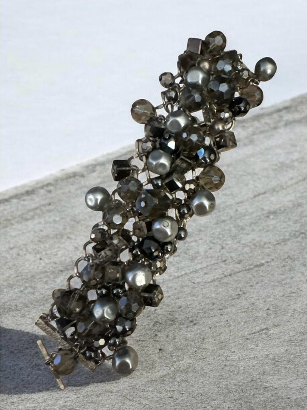Premier Designs Smoky Gray Cluster Bracelet with Pearlescent Accents